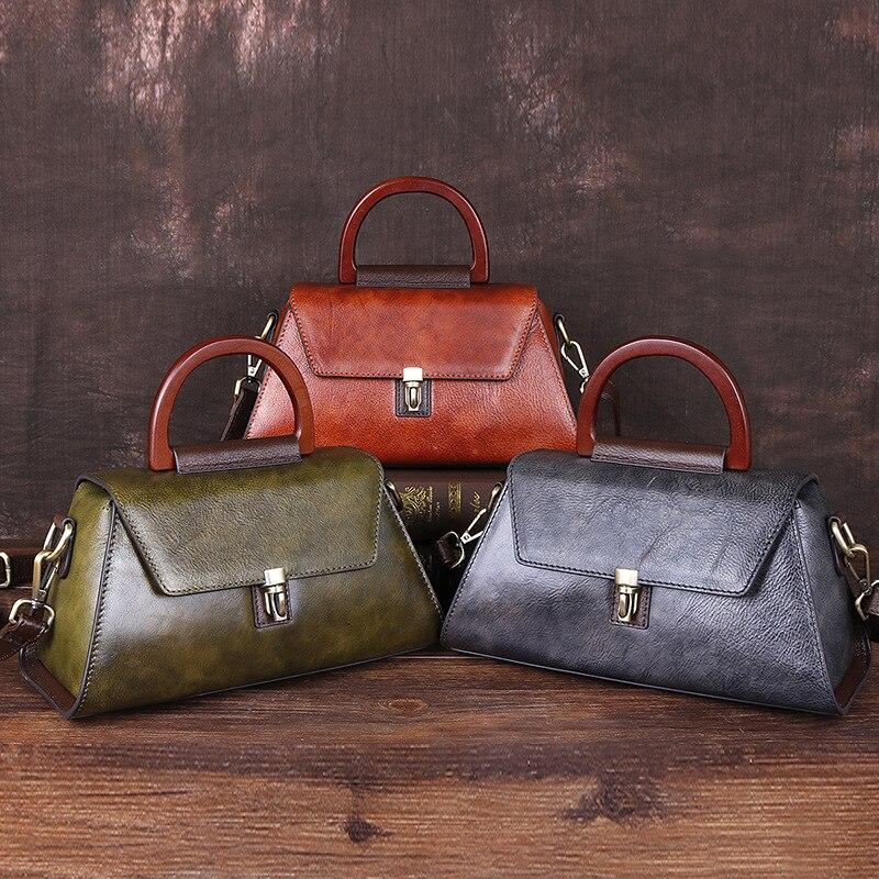 Johnature Luxury Handbags Women Bags Retro Genuine Leather Solid Color Lady Shoulder Bags Leisure Cowhide Messenger Bag