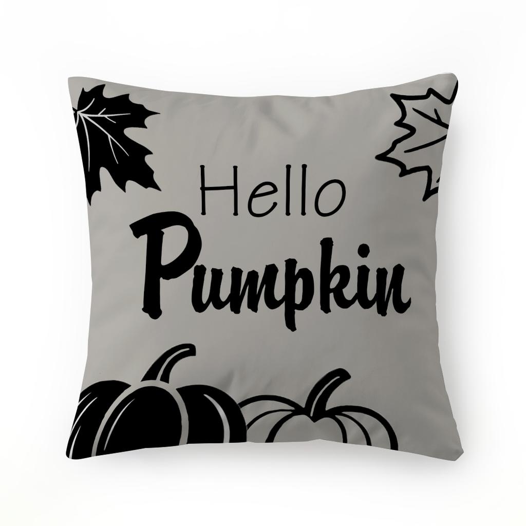Herfst Grijze Pompoen Thema Kussensloop Bedrukt Polyester 45X45Cm Sierkussenhoes Decoratief Bankkussen Kussensloop Huisdecoratie