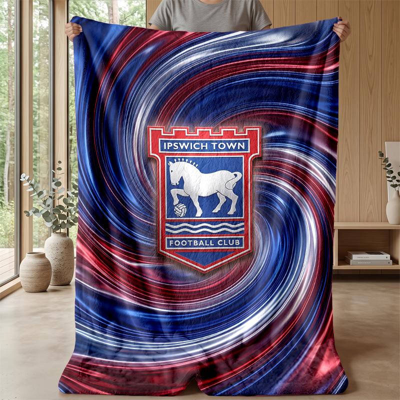 Coperta in Flanella con Stampa Calcio Ipswich Town, Coperta Morbida Calda Leggera per Divano Letto Campeggio