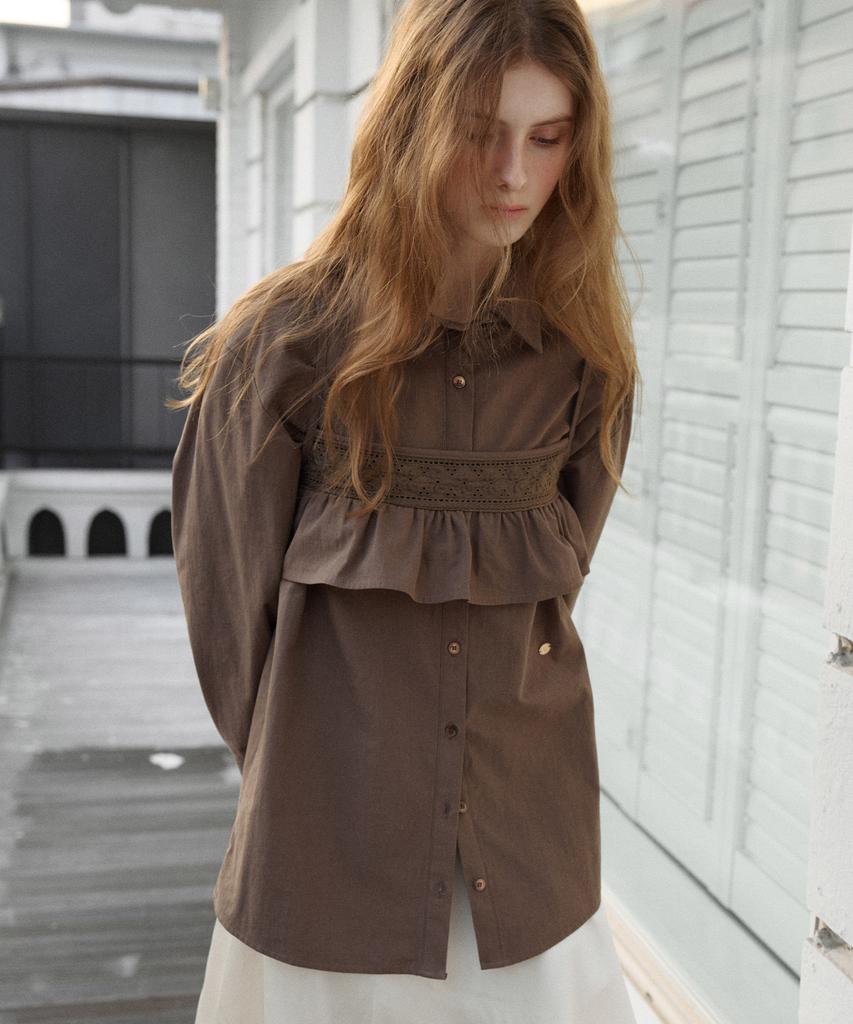 LETTER FROM MOON Blanche Layered Oversized Cotton Shirt (Brown)