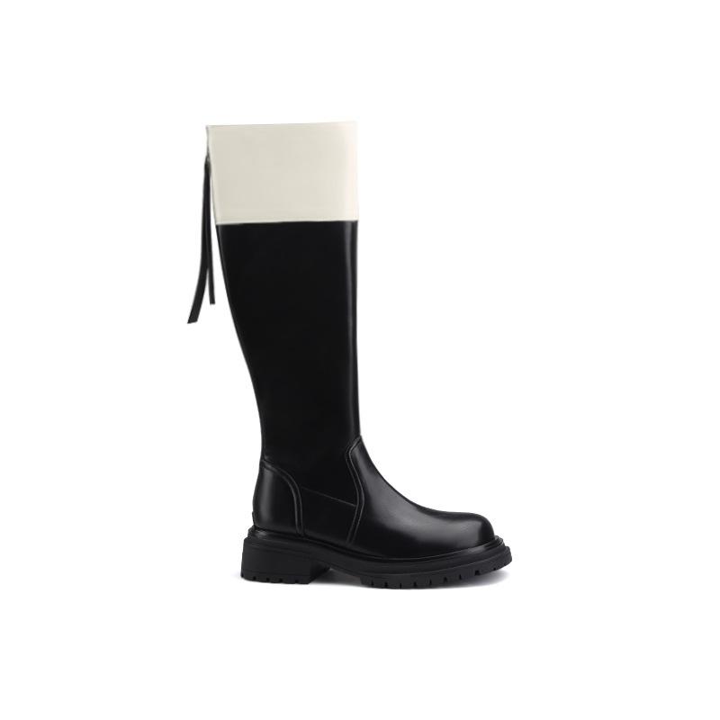 In stock! Grape mother has the same color matching fashion round head thick sole thick heel knight boots for women's autumn and winter boots in 2025