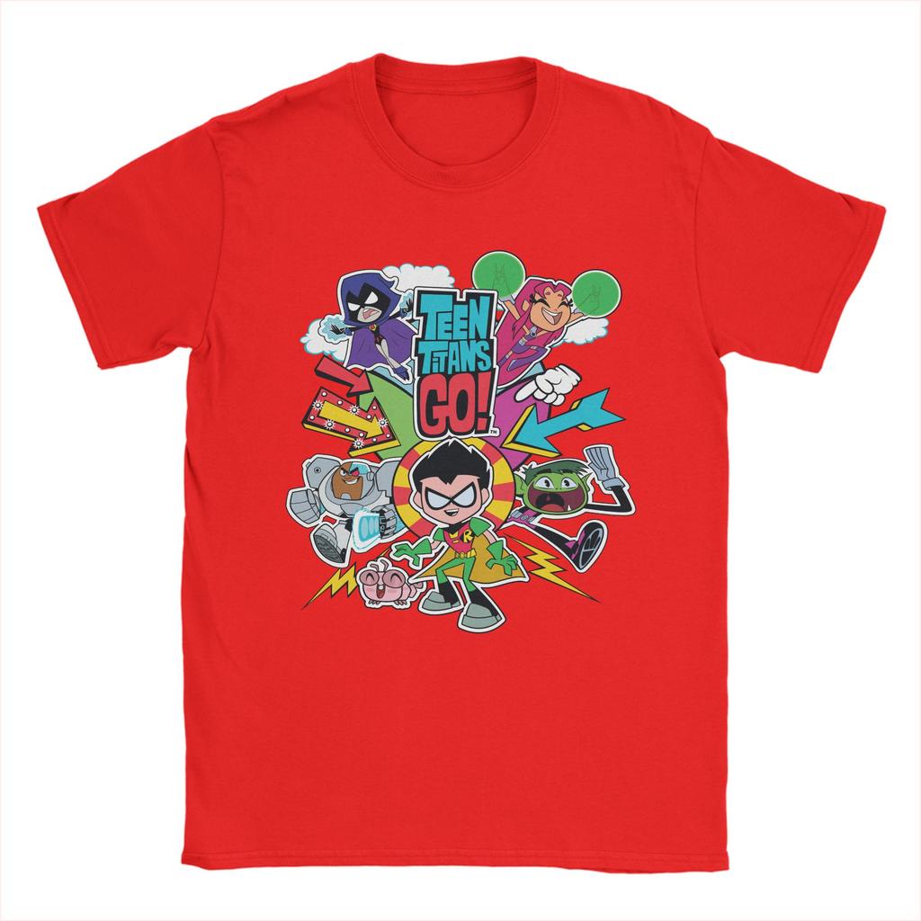 Luźna koszulka z grafiką Teen Titans Go i Zespołu Strzał Męska Bawełniana Krótki Rękaw Okrągły Dekolt Letnie Topy