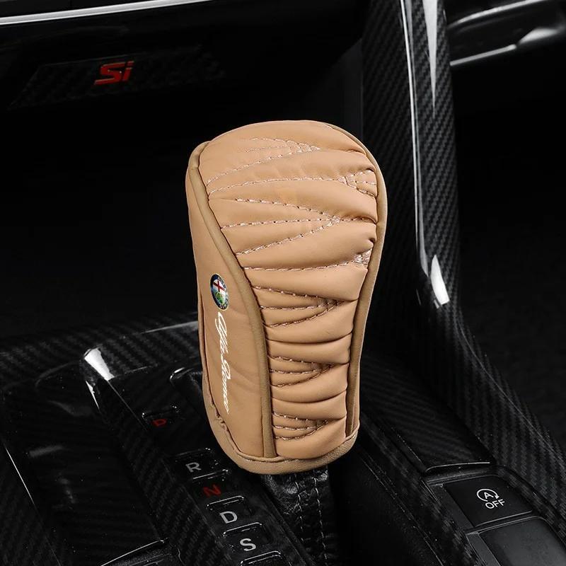 For Alfa Romeo Ri1Hub Caps Leather Car Shift Handle Cover Center Control Gear Shift Cover For Alfa Romeo Giulia Stelvio Giulietta 156 159 147 Mit