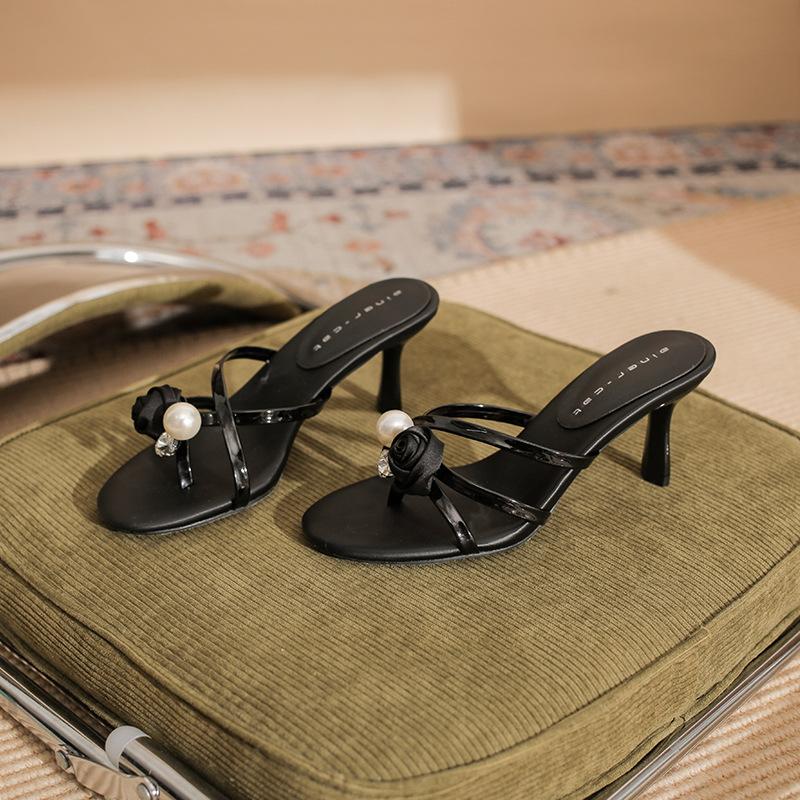 7291-1 High-heeled slippers women's stiletto summer 2025 new outer wear toe cool slippers red rose sandals