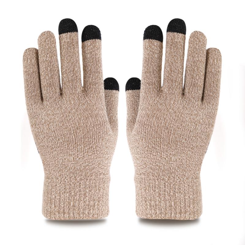 Winter Touchscreen Gloves Men Large Size Thermal Anti-Slip Cold Weather Riding Knitted Double Layer Thick Fleece Lined