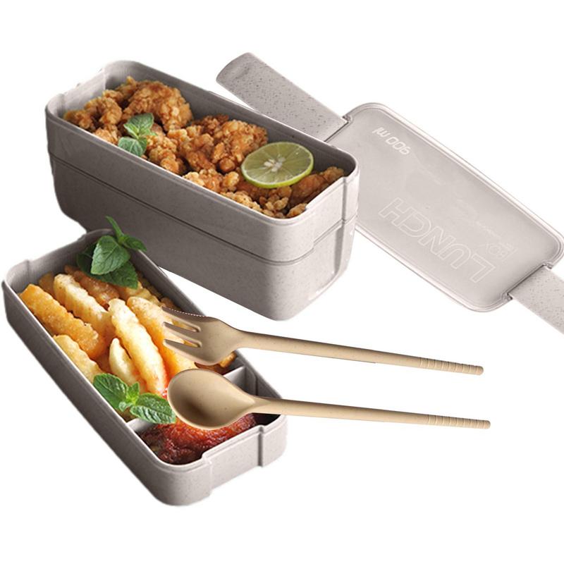 Bento Box for Kids 3 Stackable Lunch Box Leak-proof Portable Lunch Food Container Wheat Straw Food Storage Box Dishwasher