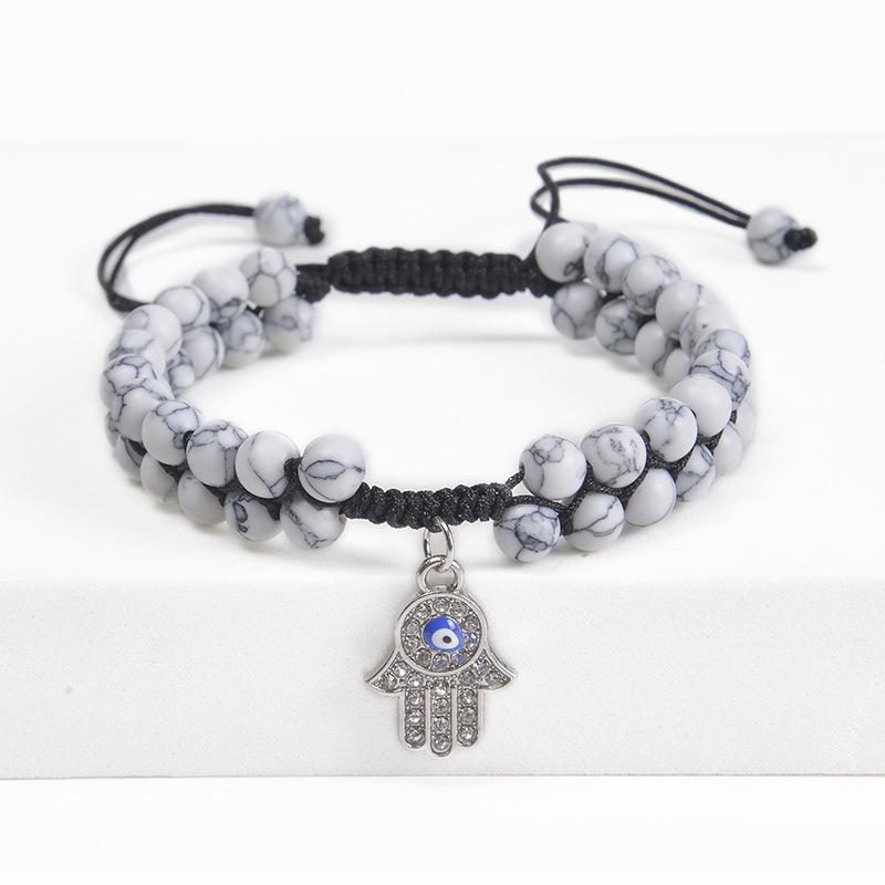 Women's Retro Fatima's Hand Evil Eye Bracelet with Crystal & Natural Stone