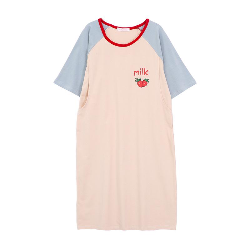 

Летнее платье для беременных и кормящих: Хлопковая ночная сорочка с коротким рукавом для мам после родов L