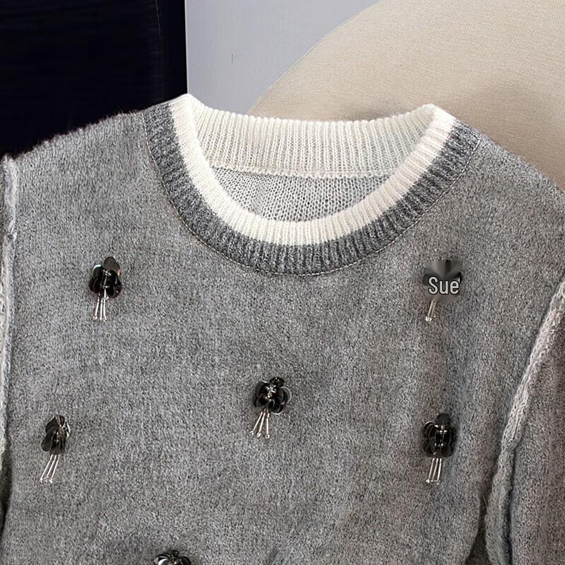 Women's Beaded Color-Block Knit Sweater