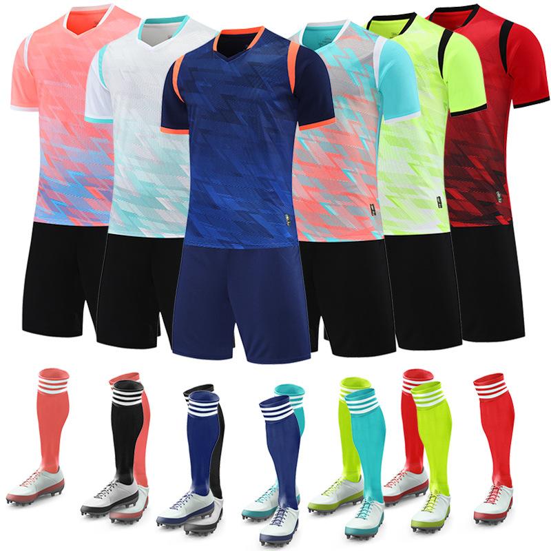 Football Jersey Set Men'S Summer Adult Game Jersey Training Jersey Children'S Quick-Drying Short-Sleeved Digital Printed Jersey