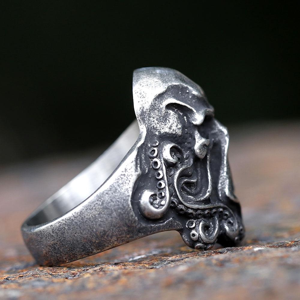 New Christmas Charm Halloween Octopus Skull Punk Stainless Steel Seaman Rings Men Anel Puck Jewelry Halloween Gift