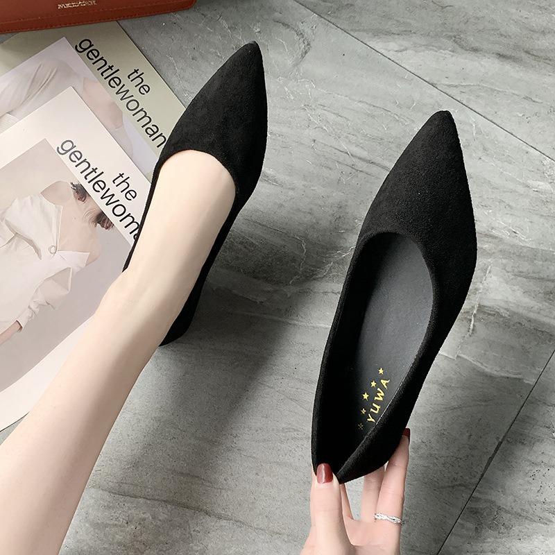 Temperament velvet pointed single shoes women's spring and summer new shallow mouth high-end niche soft-soled ladyshoes work shoes