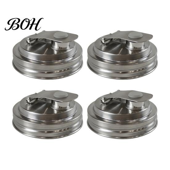 Outdoor Picnic Jar Lids Stainless Steel Mason Lids, Leak-Proof Wide Mouth Canning with Protein Shake Silicone Seal, Reusable Metal Drinking
