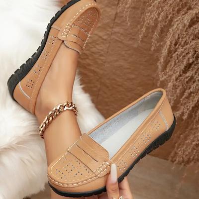 Mocassini trendy da donna a tinta unita, scarpe leggere slip-on con suola morbida e traforate, scarpe comode da passeggio a punta chiusa