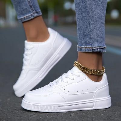 Damen Vulkanisierte Schuhe, Weiße Sportschuhe, Leicht, Atmungsaktiv, Bequem, Skateboardschuhe, Damenschuhe