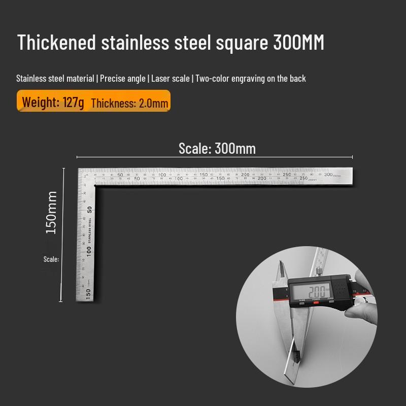 High-Quality Stainless Steel Multi-Functional L-Square Ruler, 300mm & 500mm, for Woodworking and Angled Measurements.