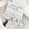 9 Pairs Stud Earrings Bright Silver Mirror Polished Hearts Snowflake Cubic Zirconia Faux Pearls Geometry Design Ear Studs