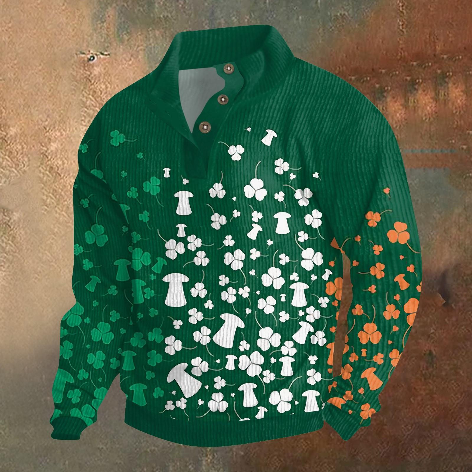 

Трикотажный принт на 3 пуговицах - вельветовый мужской свитшот со стоячим воротником и карманом, повседневный свитшот на пуговицах для активного отдыха M