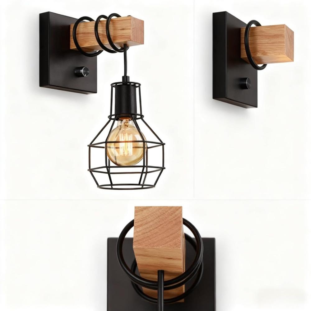 COOINJOY Modern Wood Wall Light Modern Minimalist Restaurant Aisle Lamp Bedroom Bedside Lamp Industrial Wind Decorative Lamp