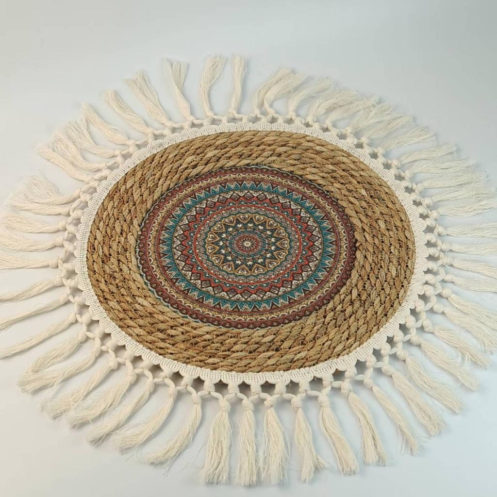 Straw Tassel Mat Round Single Layer Thin Mat Bohemia Style Futon Meditation Worship Carpet Home Decoration Room Door Mat