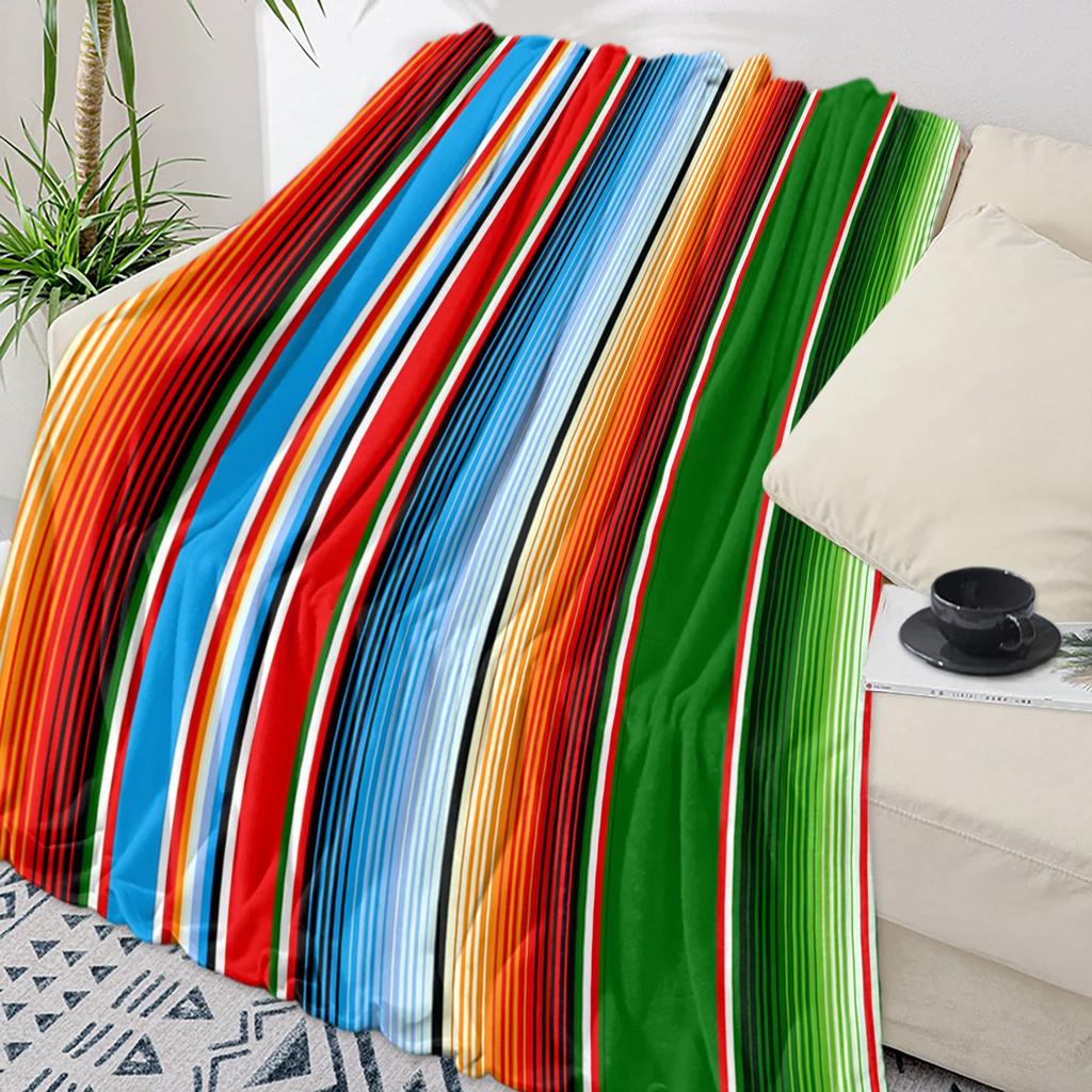Colorful Mexican Stripes Throw Blanket for Kids Warm Sofa Blanket Flannel Blanket Portable Soft Bedspread