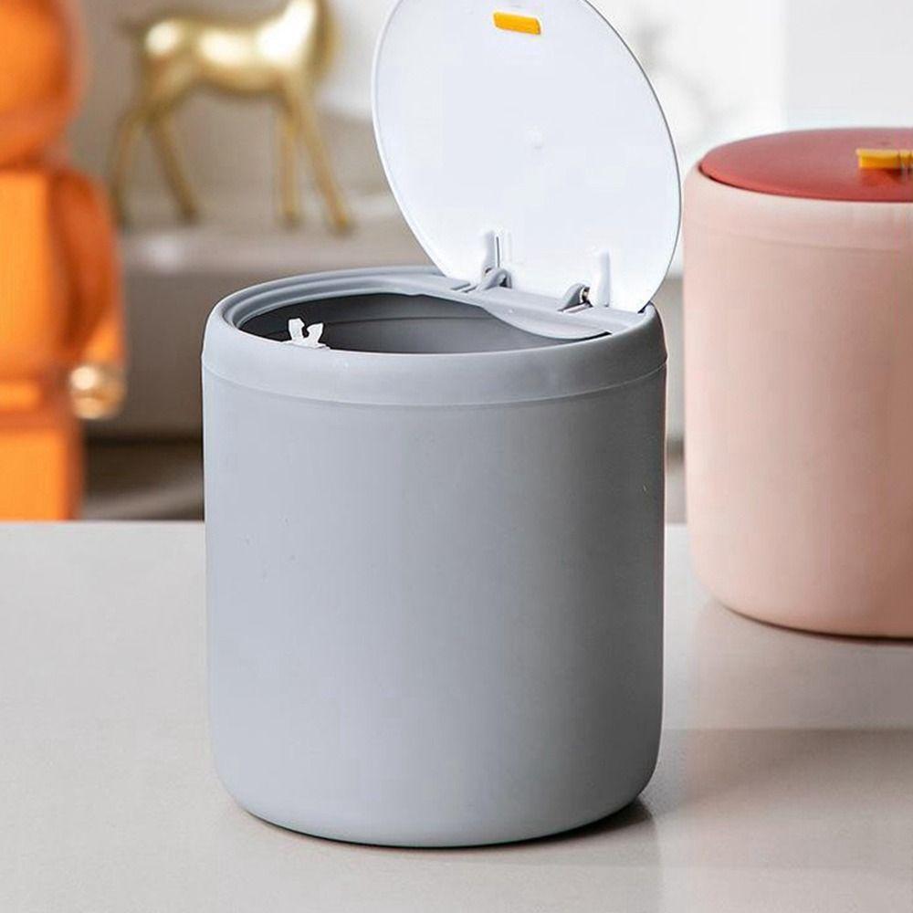 With Lid Press-Type Trash Can Plastic Garbage Basket Large Capacity Waste Bin  Desktop/Tabletop