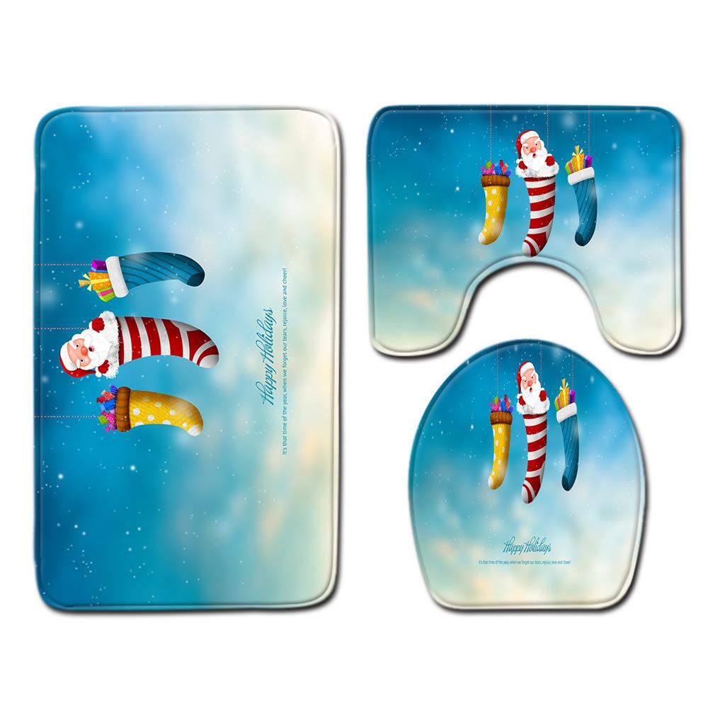 Christmas Bathroom Floor Mat Toilet Three-Piece Set