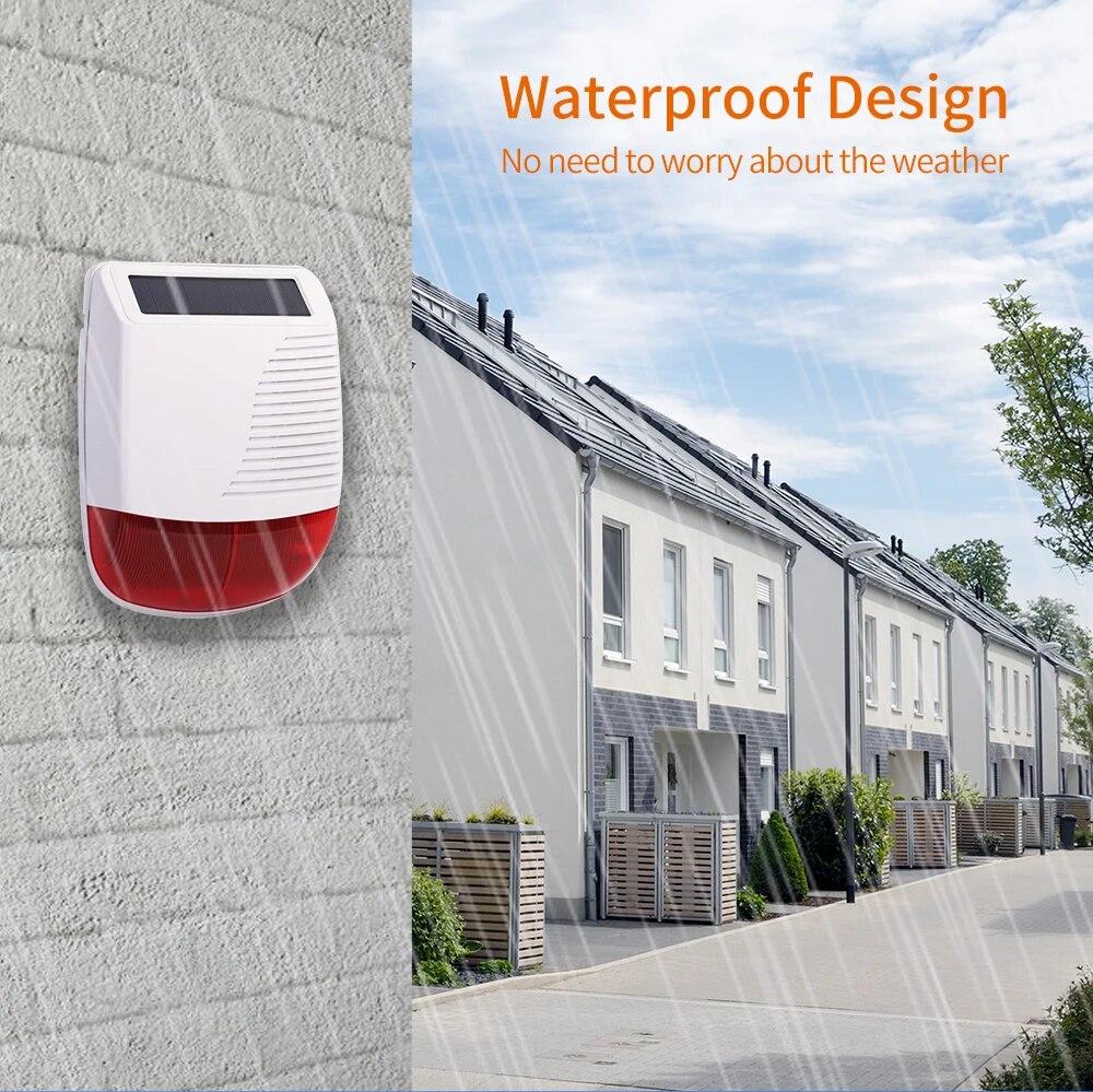 High Volume 120dB Acousto-optic Siren 433MHz Wireless with Strobe - Solar Powered Outdoor Waterproof for Burglar Alarm Systems