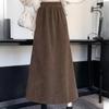 Autumn Winter Women's Fleece-Lined Thickened Corduroy Midi Skirt Retro High Waist Slim-Fit A-Line Long Skirt