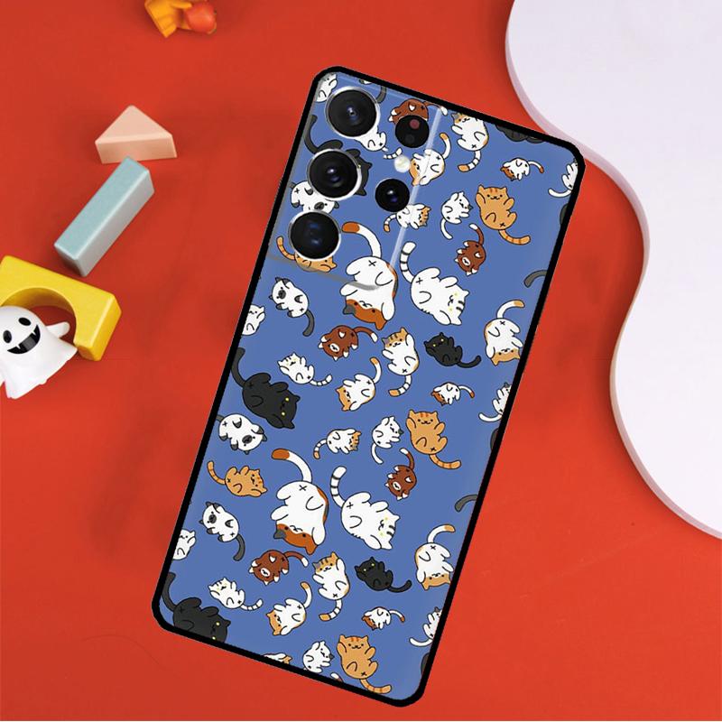 Cute Cat Pattern Kitten Phone Case For Samsung Galaxy S25 Ultra S24 Ultra S9 S10 S20 S21 S22 S24 Plus S23 FE Cover