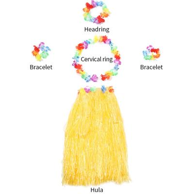 Ladies Hawaiian Hula Skirt Headband Wristbands Garland Lei Bra Fancy Dress Costume Flower Party Accessories