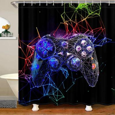 Moderner Gamer Duschvorhang Videospiel-Controller Badvorhang Zimmerdeko Helle Bunte Geometrie Wasserdichte Badezimmer Vorhänge