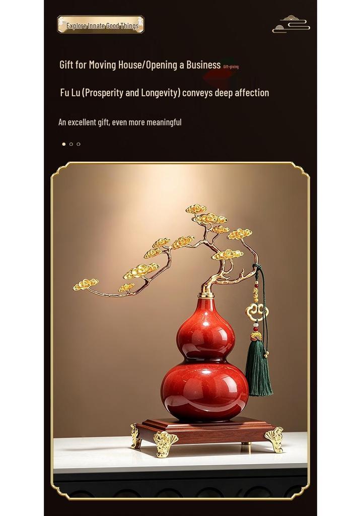 Gourd Ornament: Luxurious Chinese Home Decor for Living Room or Office – Attracts Fortune and Prosperity, Perfect Housewarming Gift