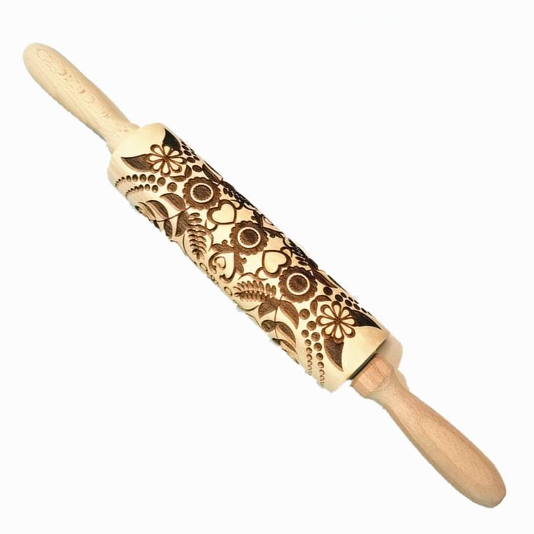 New Style Embossing Rolling Pin Baking Cookies Noodle Biscuit Fondant Cake Dough Engraved Roller Wood Gifts 15 Colors