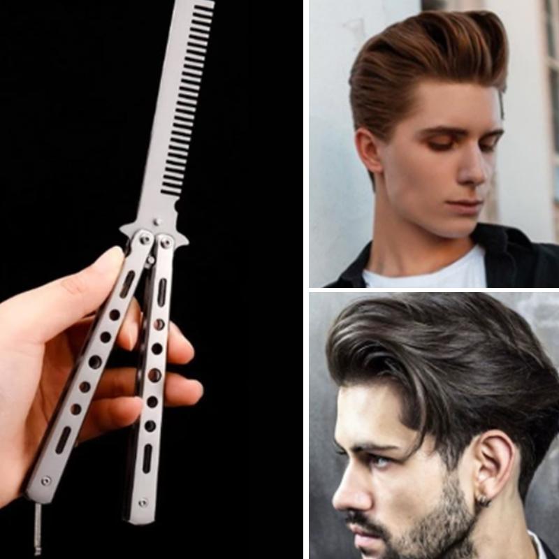Foldable Practice Training Butterfly Comb Stainless Steel Beard Moustache Brushe Salon Hairdressing Styling Tool