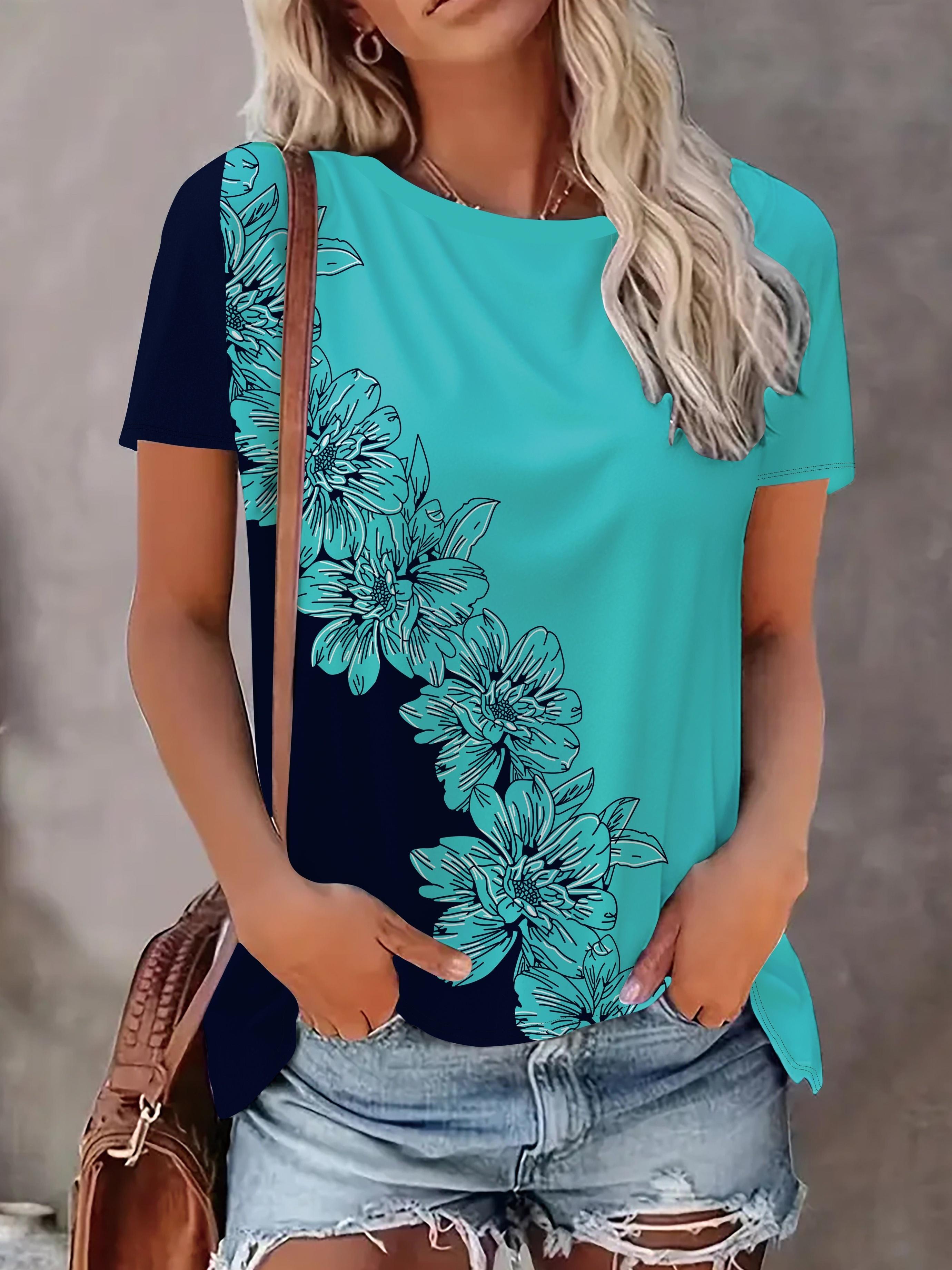 Elegant Women S Round Neck 3D Floral Printed Short Sleeve T-Shirt. Comfortable And Casual Printed Top M дубильная кора