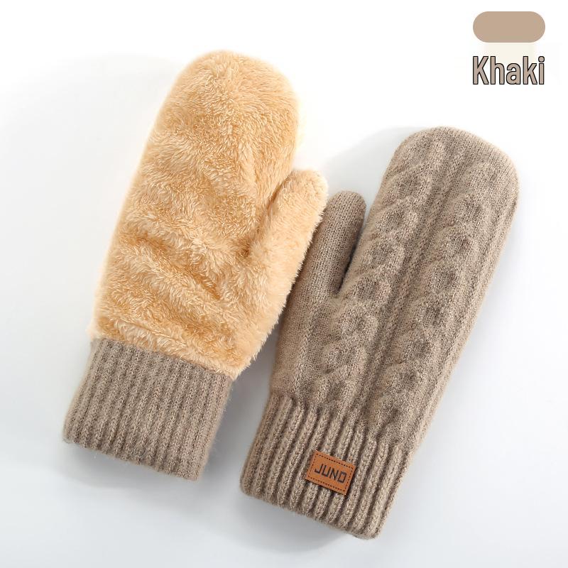 Sıcak Kış Çift Katmanlı Polar Astarlı Örgü Binicilik Eldivenleri