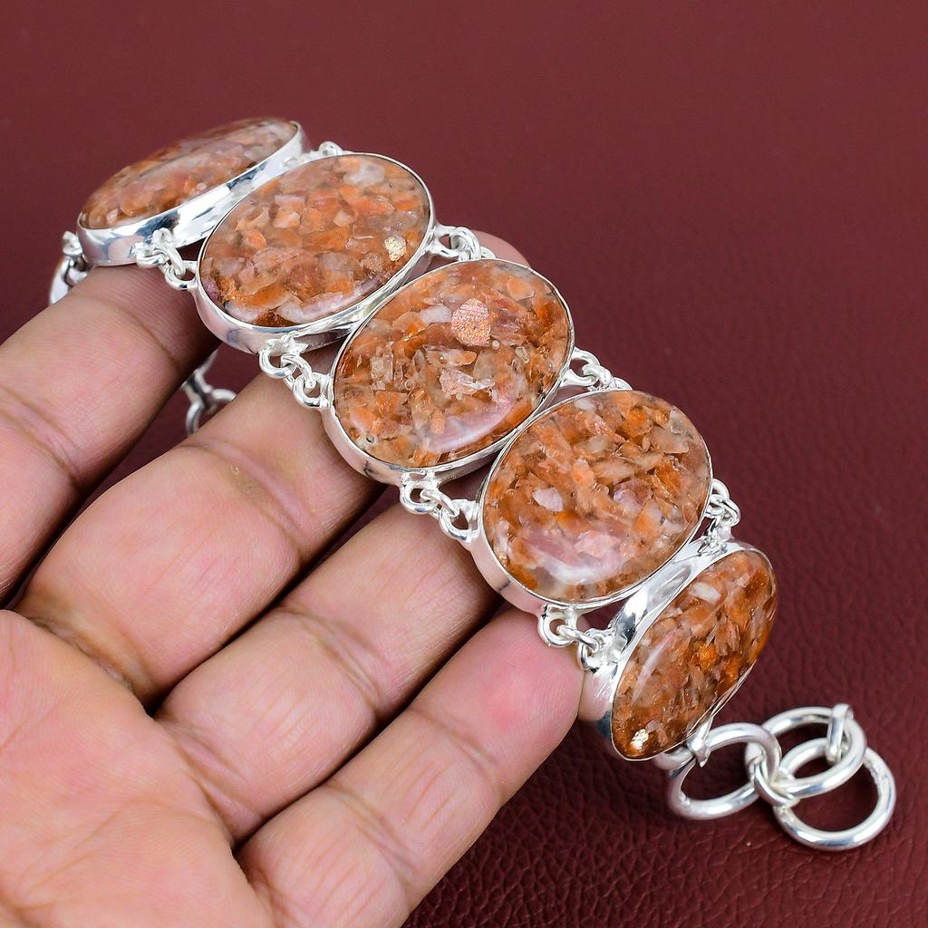 Sunstone Bracelet Natural Gemstone Bracelet Unique Jewelry 925 Sterling Silver Bracelet Adjustable Chain Bracelet Handmade Bracelet for Gift