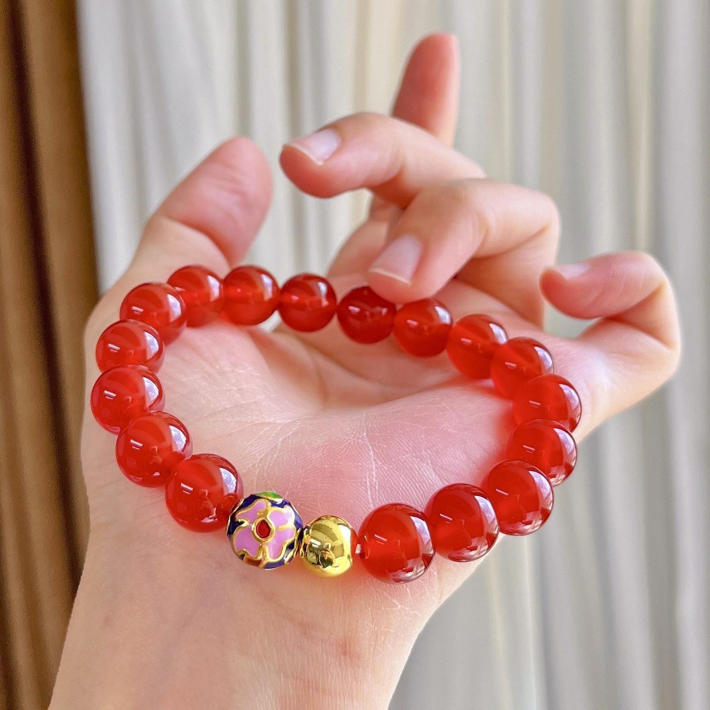 10Mm Autumn And Winter Natural Ice-Permeable Pigeon Blood Red Chalcedony Agate Bracelet Bracelet