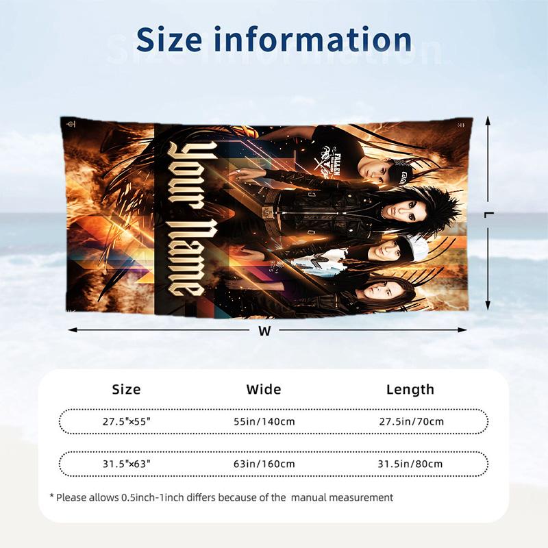 Tokio Hotel Beach Towel, Personalized Custom Name Text, Quick Dry Large Absorbent Towel For Beach Pool