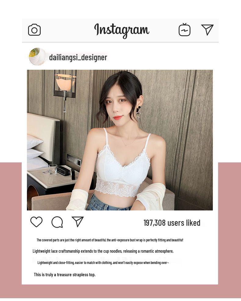 Korean Style Lace Wireless U-Back Camisole Bustier Bra for Women and Students