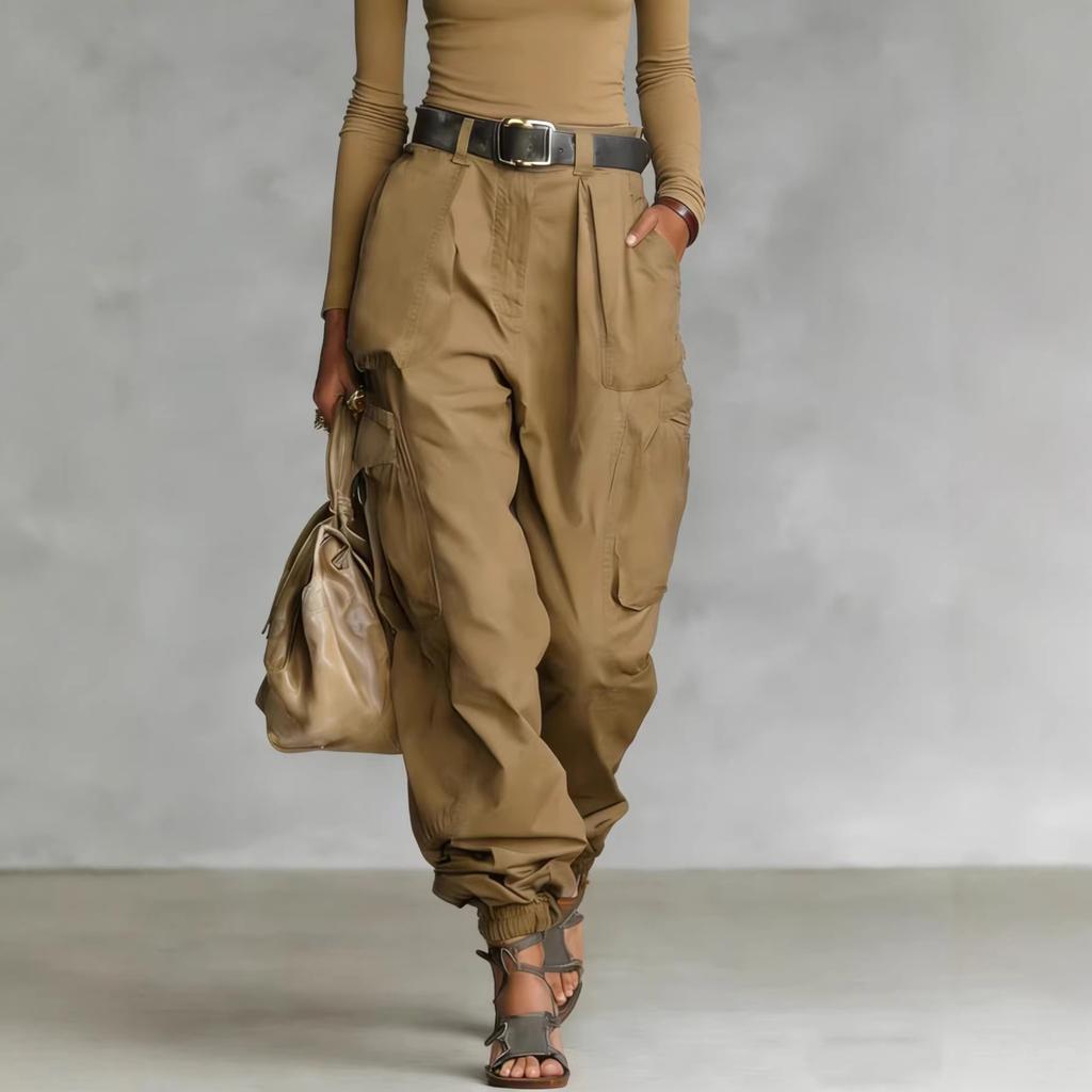 Beige Utility Wide Leg Pants