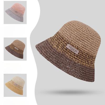 Japanese Fashion Summer Breathable Sun Hat Straw Hat Beach Vacation Sun Protection Fisherman Hat Straw Woven Bucket Hat Foldable Women