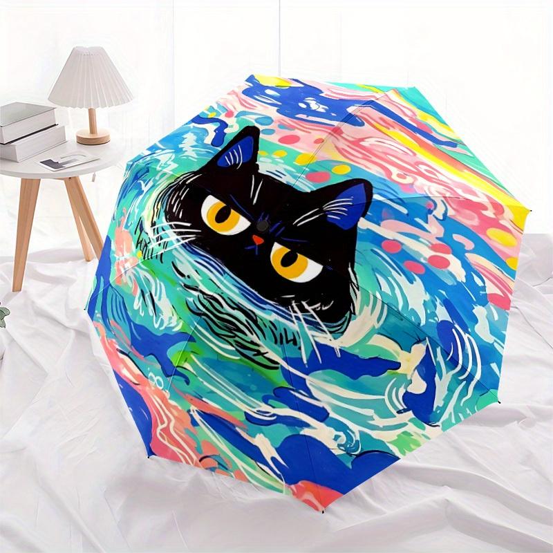 1pc Cat SwimmingAutomatic Open/close, All-Season Portable Folding Umbrella for Friends, Travel, Everyday, Events - Compact Parasol, Outdoor