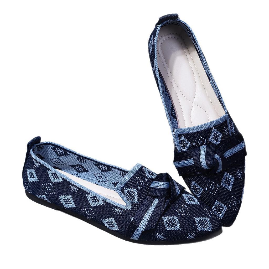 Schmal zulaufende flache Dameneinzelchuhe in Übergröße 2025 Mode Fliegenstrick Ein-Schlupf Schleife Lässig Atmungsaktiv Farbblockierung Einzel