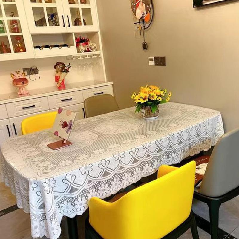Vintage White Lace Tablecloth Tea Table Bedside Table Washing Machine Refrigerator Rectangular Dust Cover Cloth Sofa Decoration Dust Towel Home Decora