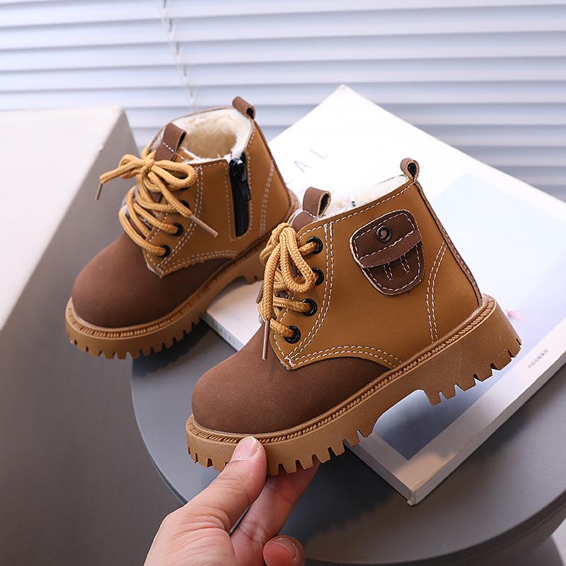 Kids' British Style Fleece-Lined Martin Boots: Warm, Non-Slip, Soft Sole Ankle Boots for Boys and Girls
