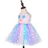 Starfish Seashell LED Mermaid Suspender Tutu Dress, Double Layer Mesh Girls Party Gown Blue