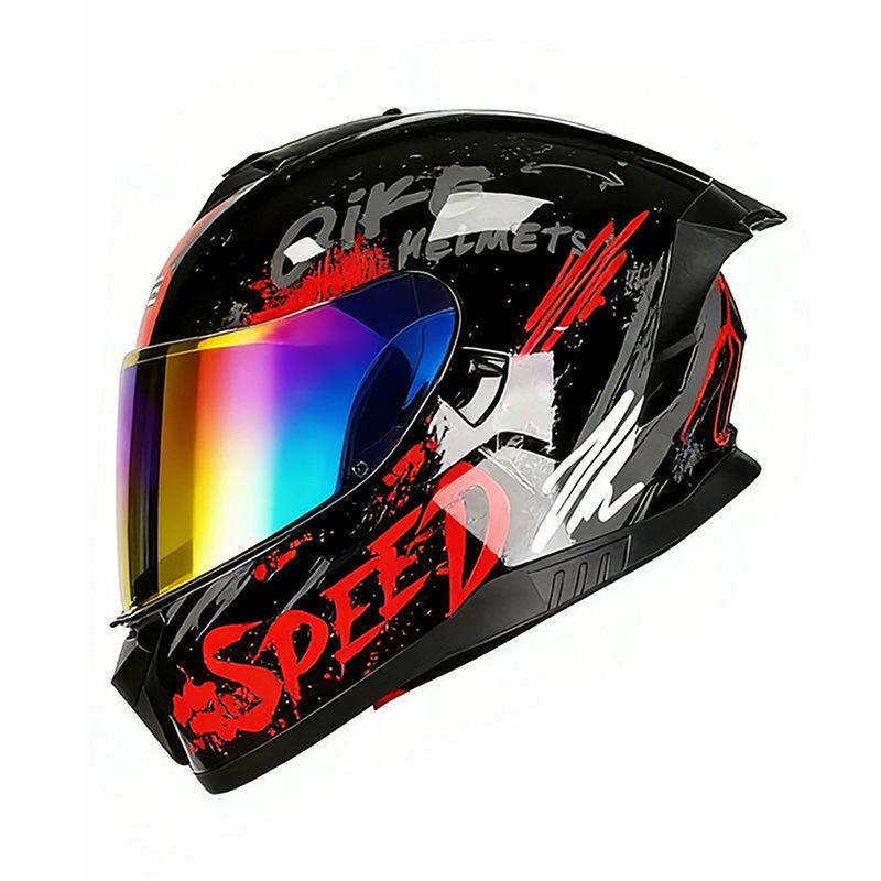 Unisex Double Lens Full Face Motorcycle Helmet with Large Tail Wing