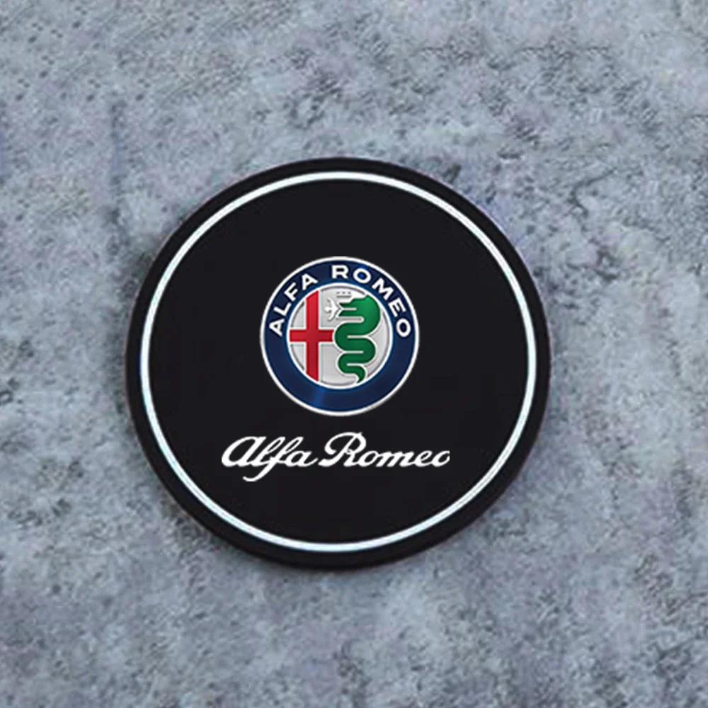 Car Stickers For Alfa Romeo 2Pcs Car Coasters Water Cup Slots Non-Slip Mat Waterproof Drink Pad For Alfa Romeo Giulia Stelvio Gi